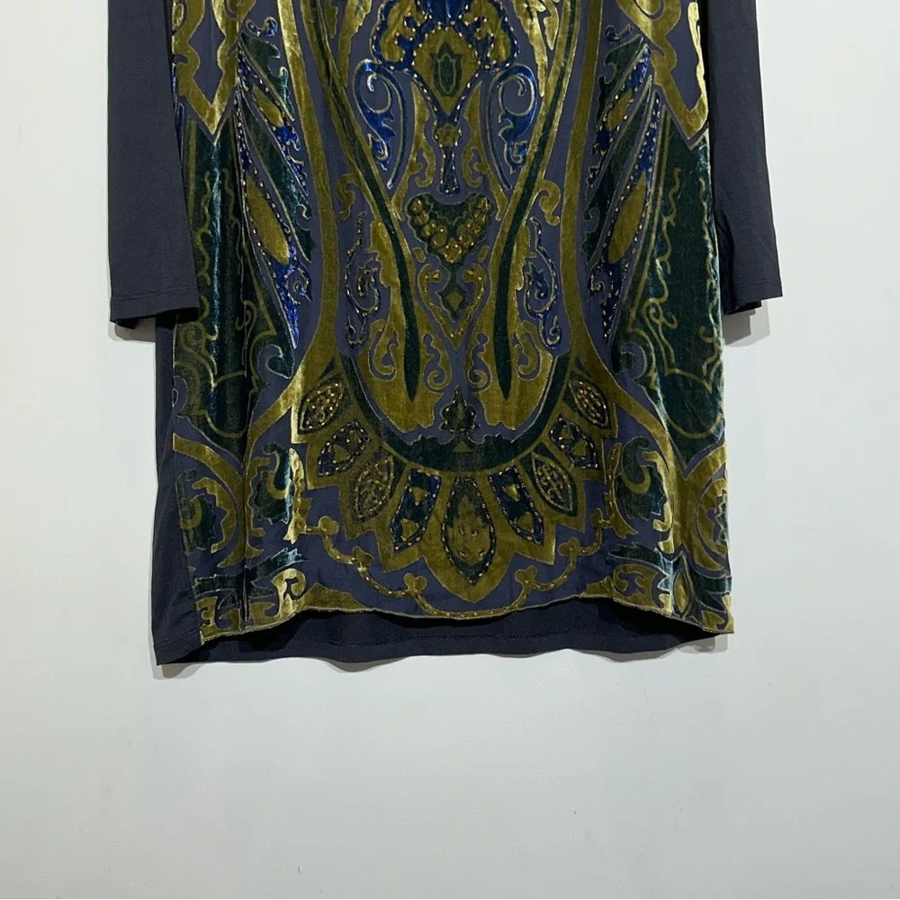 HALE BOB Velvet Burnout Long Sleeve  Silk Dress With Beads Size M - Picture 11 of 15